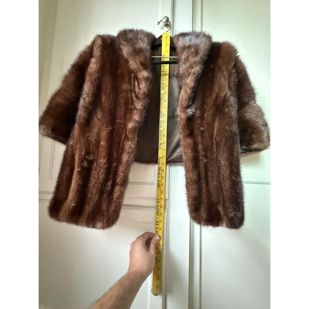 Vintage Anne Lee Gray Beverly Hills Genuine Brown Mink Fur Stole Cape Bolero